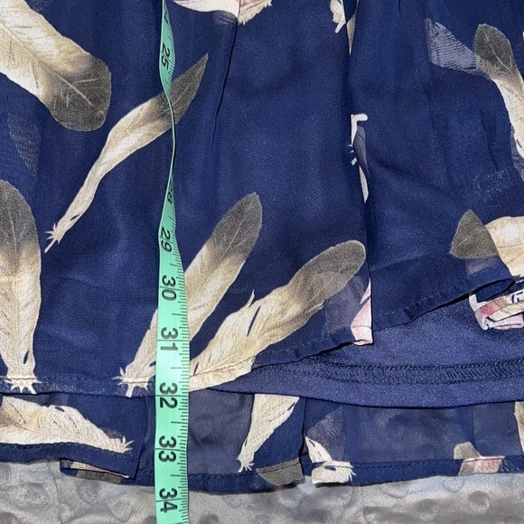 ENTRO large womens feather print ruched empire waist with lavender velvet trim - Picture 7 of 14